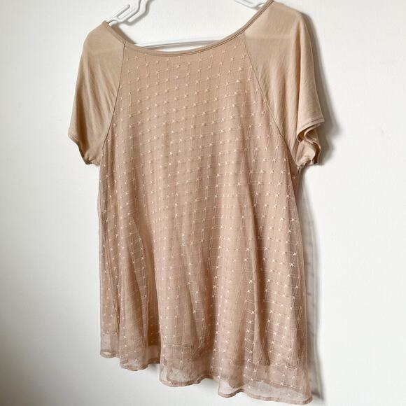 Anthropologie Lilka Embroidered Tulle Sequin Beaded Tee Top Womens Medium Boho - Picture 9 of 16